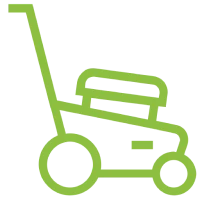 Green lawn mower icon on black background